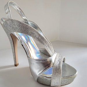 My Delicious Ruby Silver Glitter Platform Heels  Size 6.5